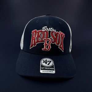 '47 Brand Boston Red Sox Trucker Hat Cap Snapback Navy Mesh Script Spellout MLB